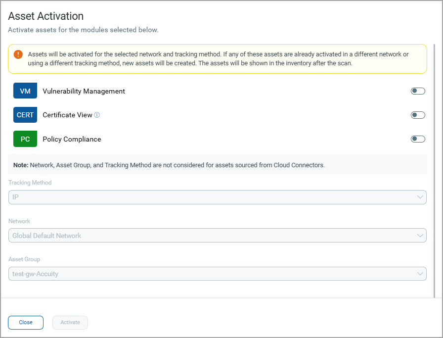 Activate multiple assets for required applications.