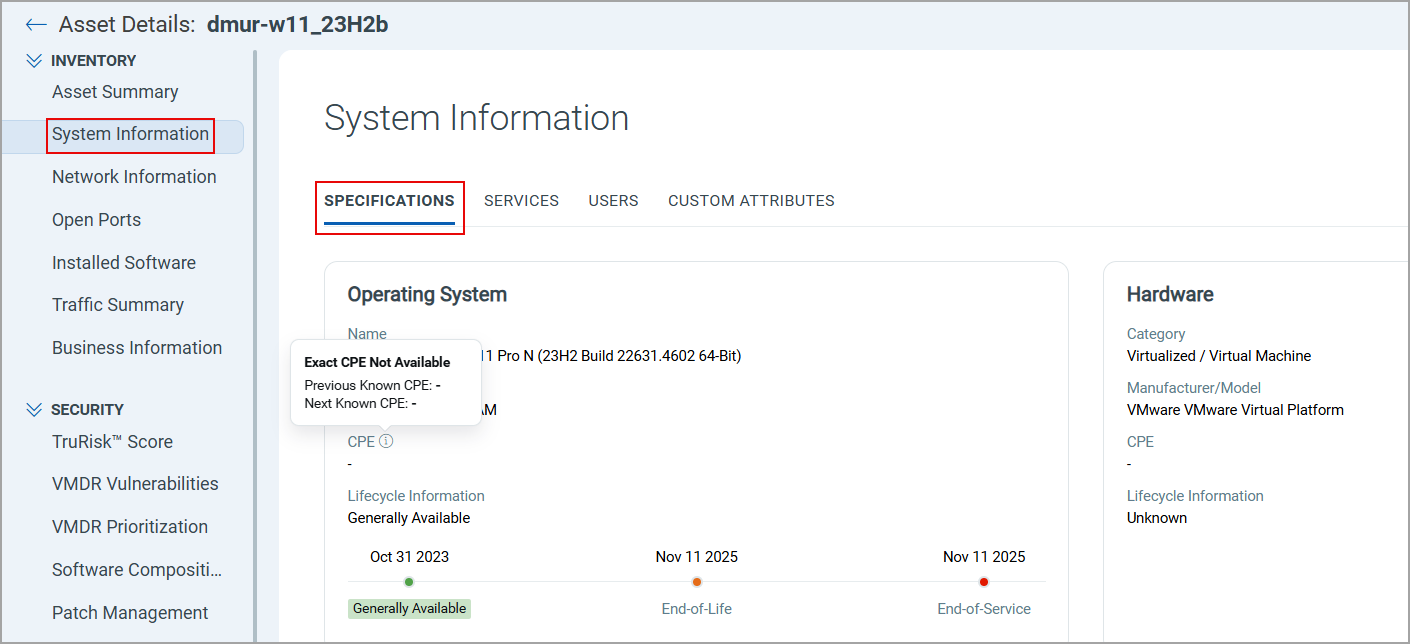 Non availability of CPE details.