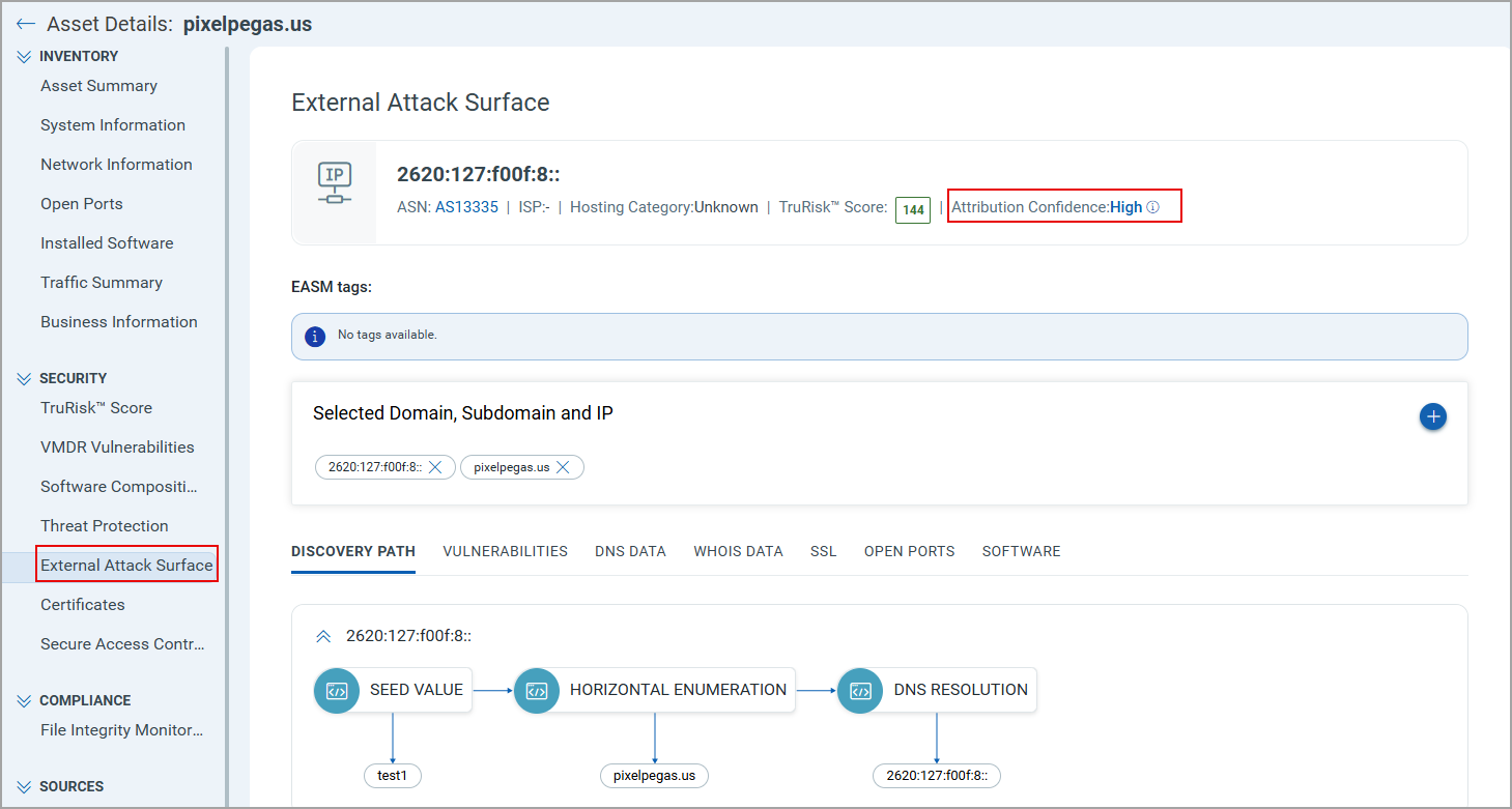 Attribution Confidence score from the External Attack Surface tab.