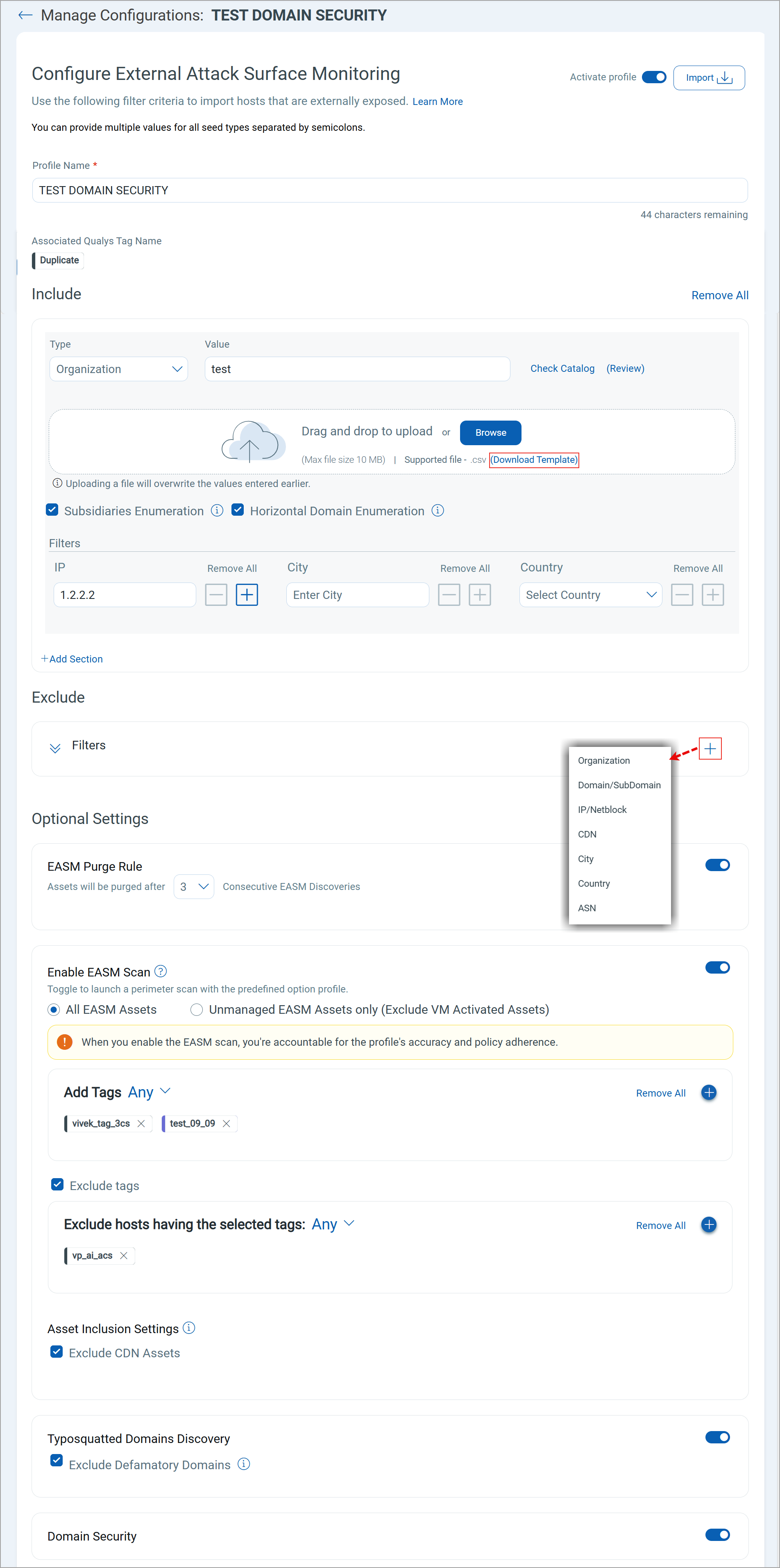 Manage Configurations page.