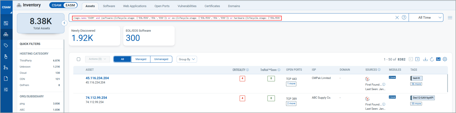 Dashboard EOL/EOS Tab.
