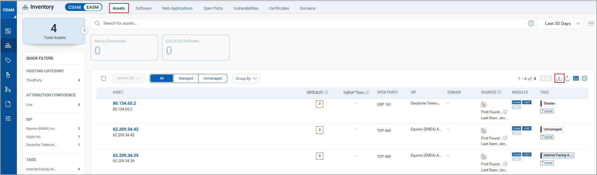 Download report from EASM tab.