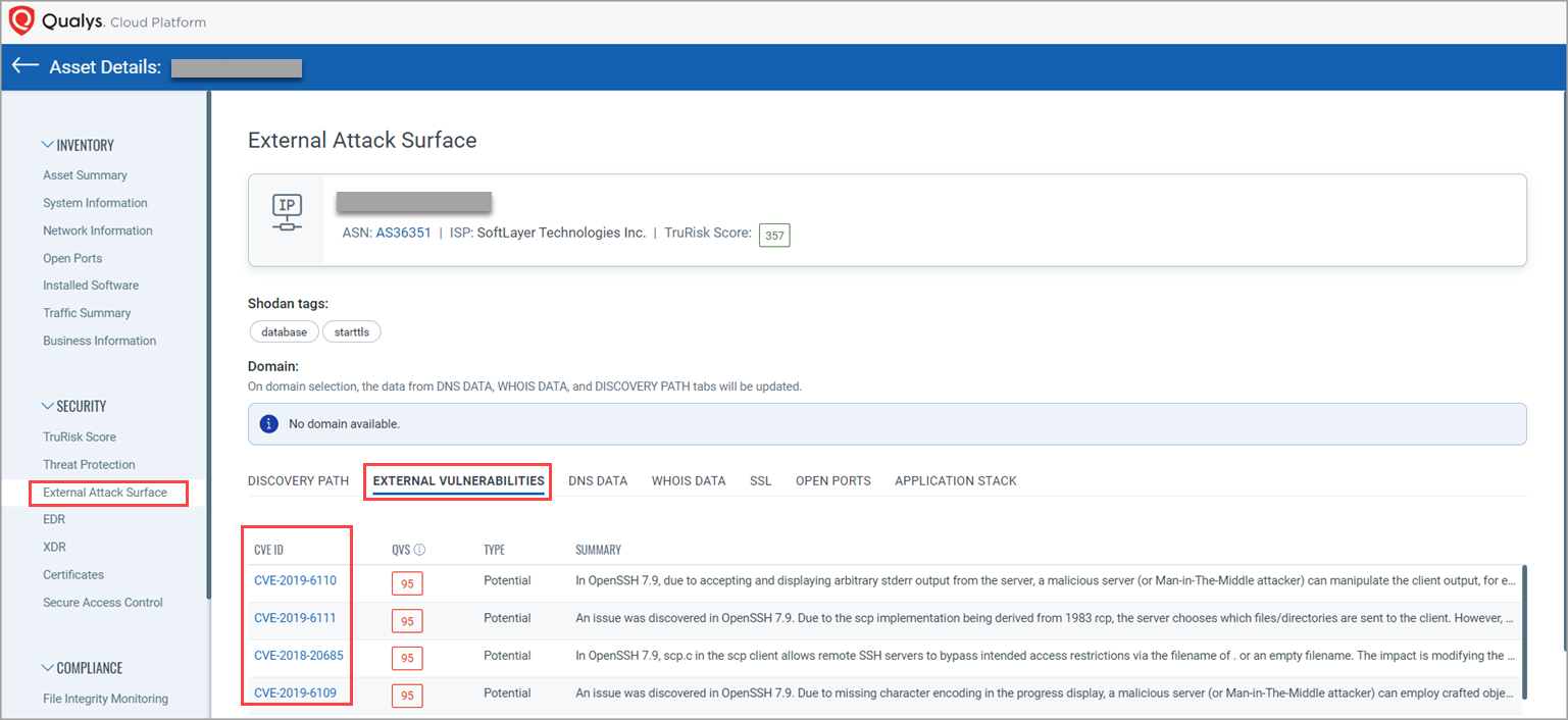 EASM Asset Details External Vulnerabilities