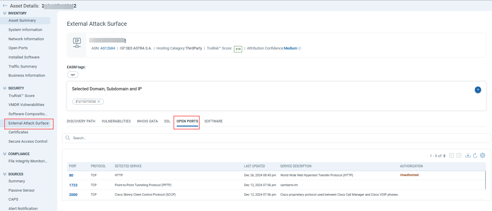 EASM Asset Details Open Ports