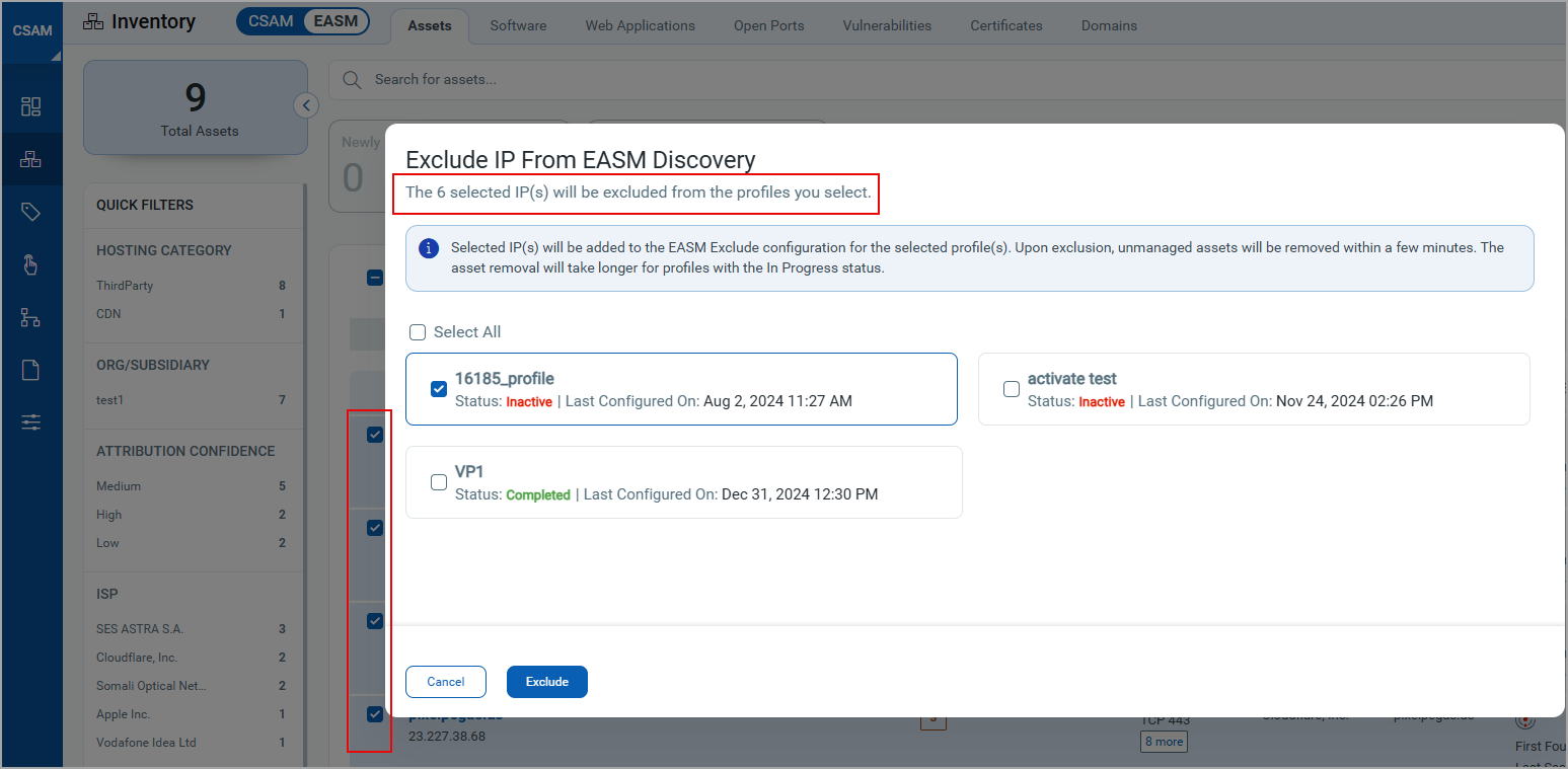 Exclusion of multiple IP addresses