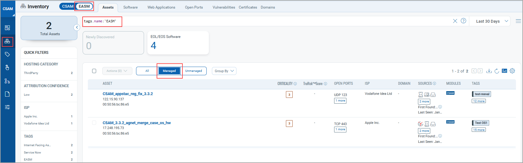 EASM Discovered Managed Assets