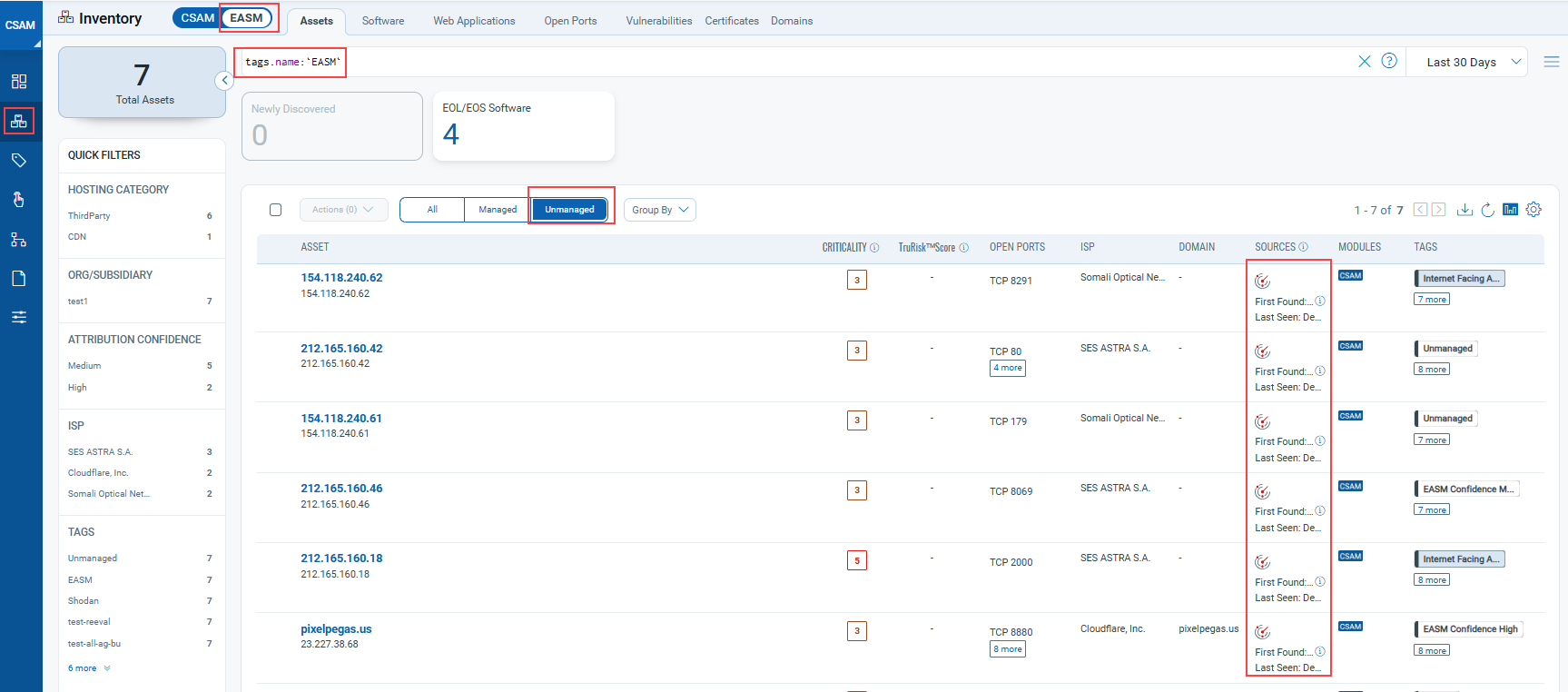 EASM Discovered Unmanaged Assets.