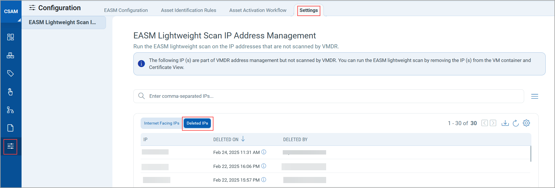 IP addresses deleted from EASM lightweight scan.
