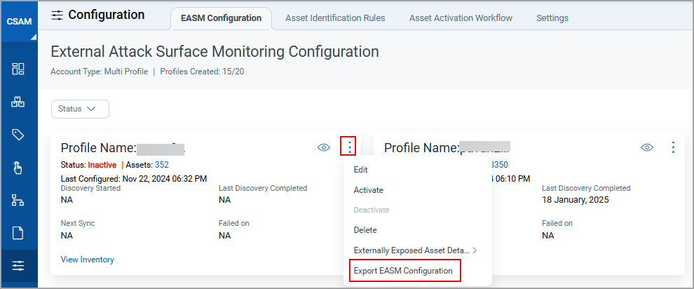 Export EASM Configuration.