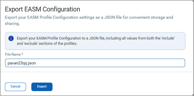Export EASM Configuration window.