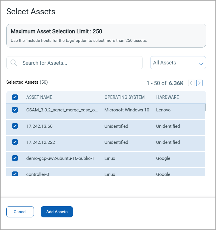 Select assets