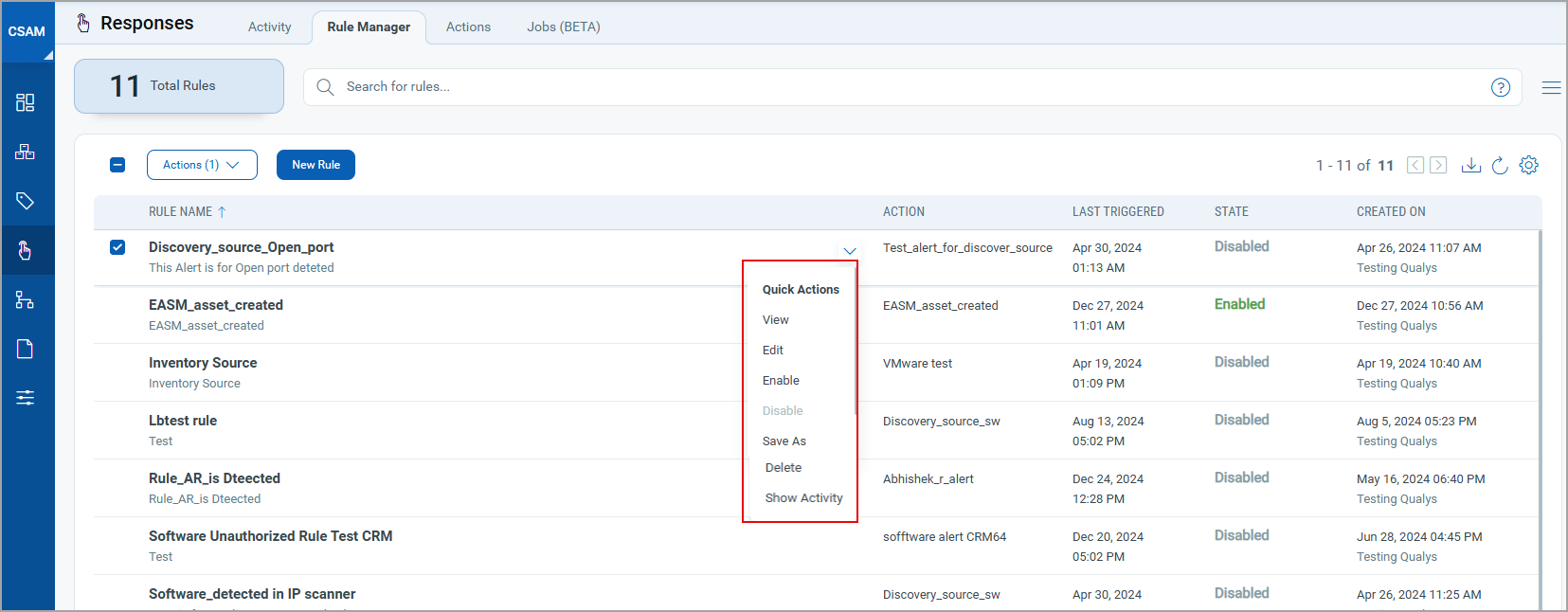 Response rule manager