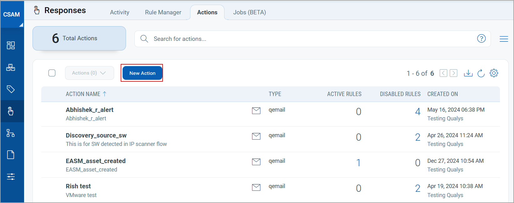 Create New Action screen.