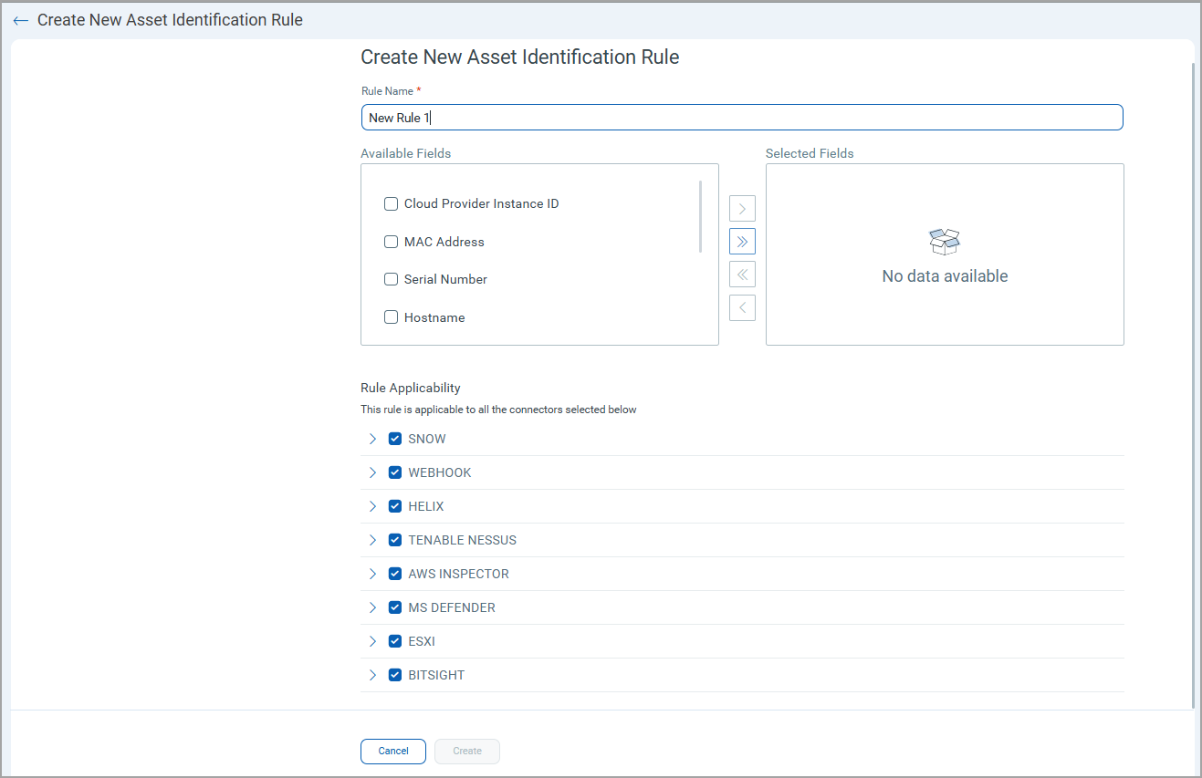 Create new asset identification rule.
