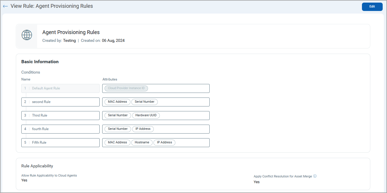 View Agent Provisioning Rule.