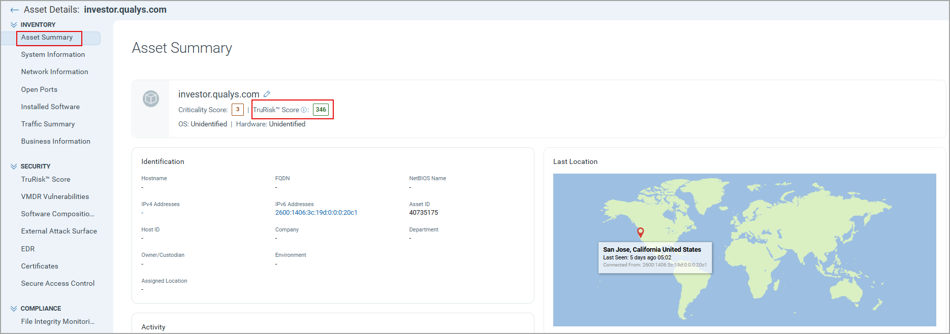 Asset Summary page