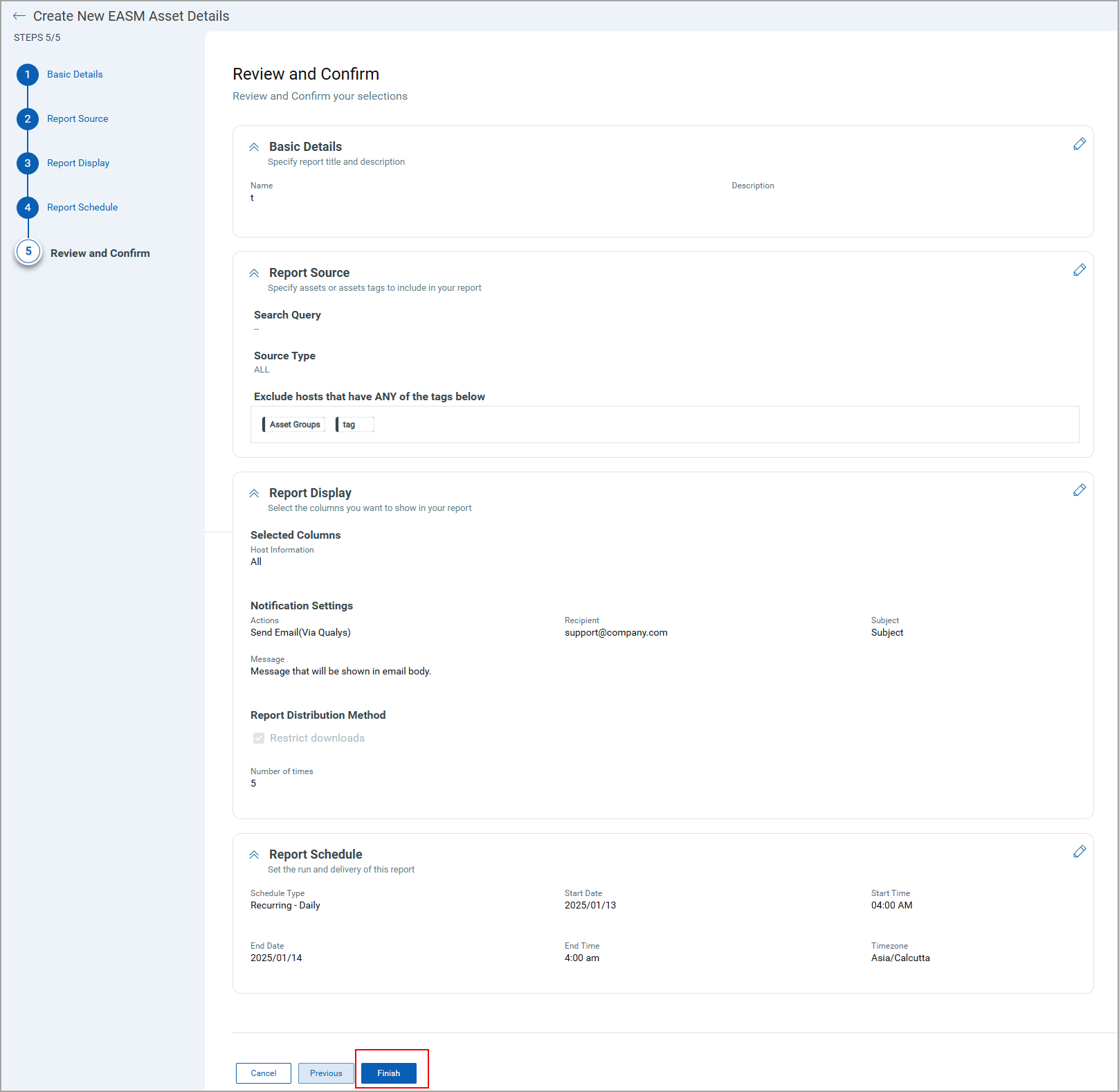 EASM Report Review and Confirm Details