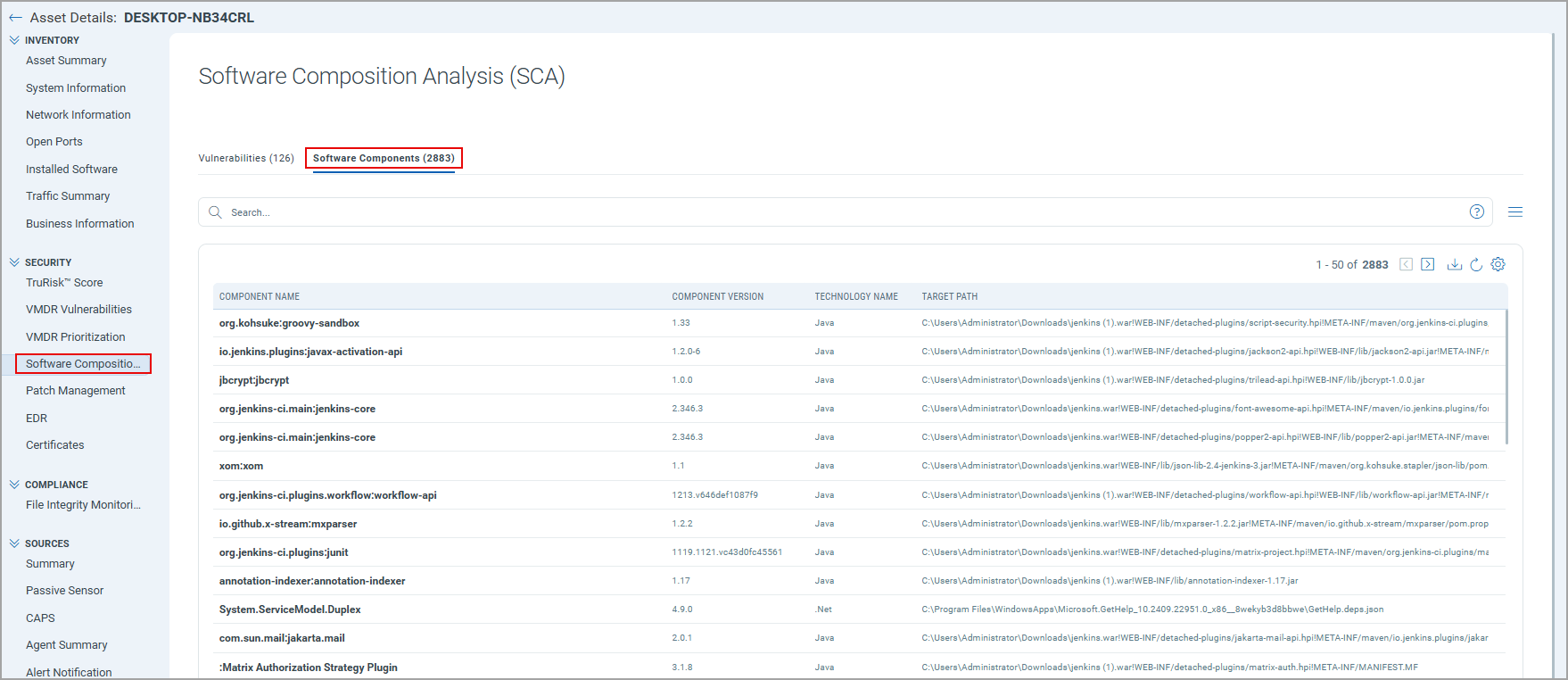 Software Components tab.