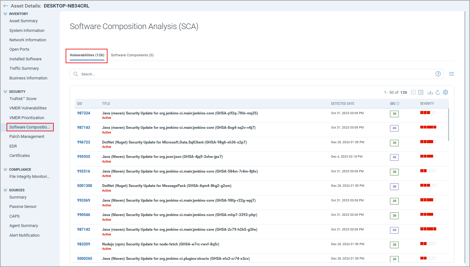 Vulnerabilities tab.