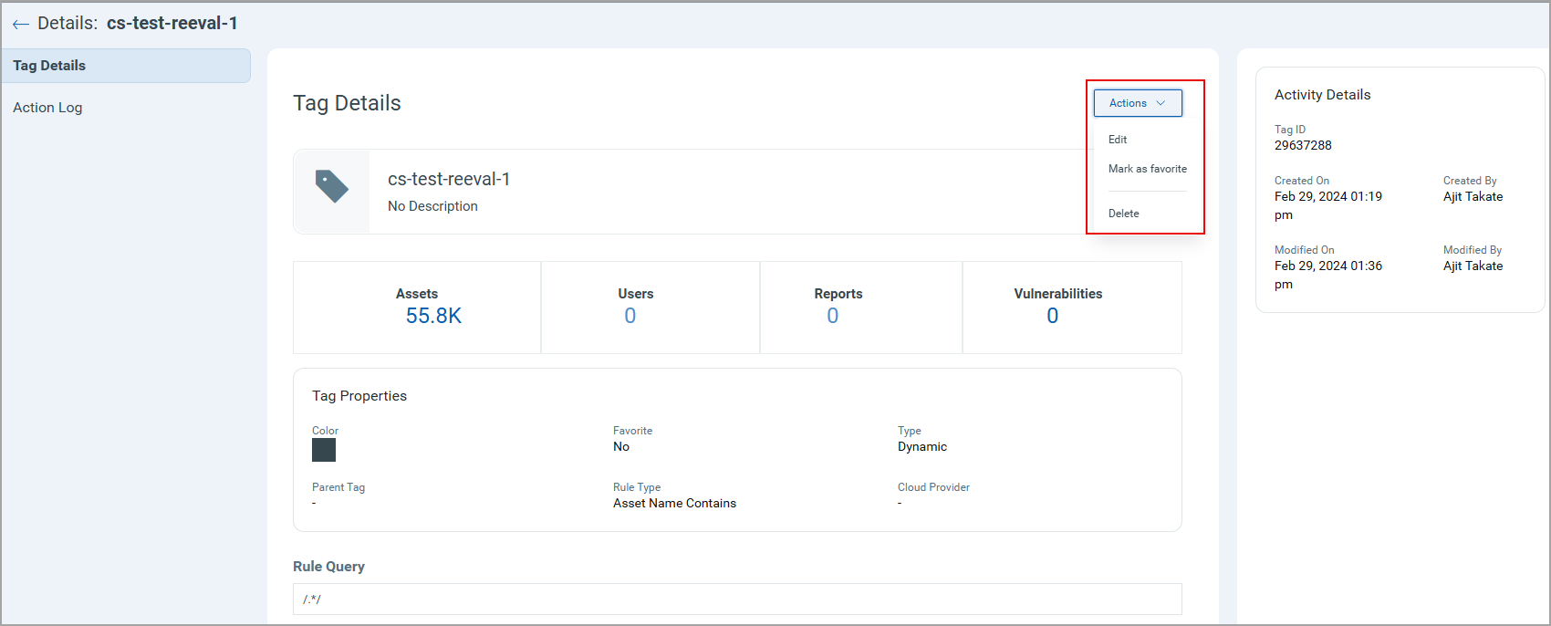 Actions from Details page.