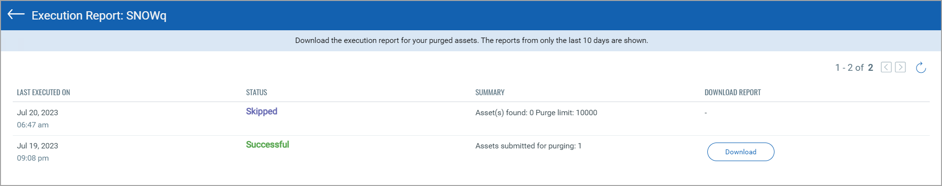 Download Execution Report