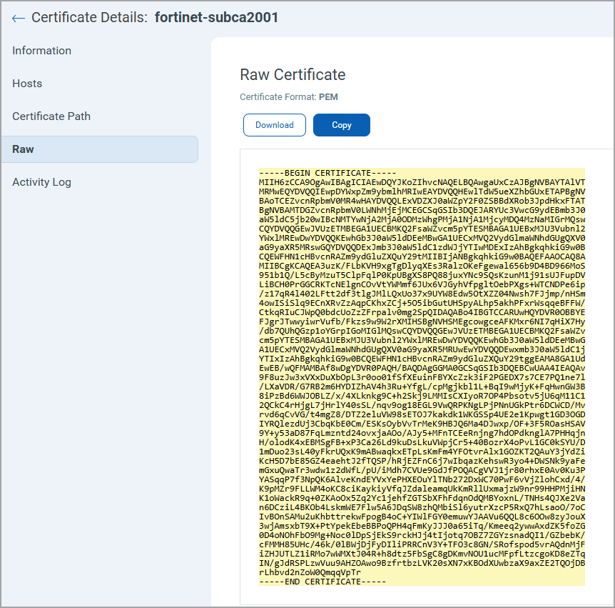 Certificate Details - Raw tab.
