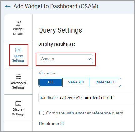 CSAM Query Settings.