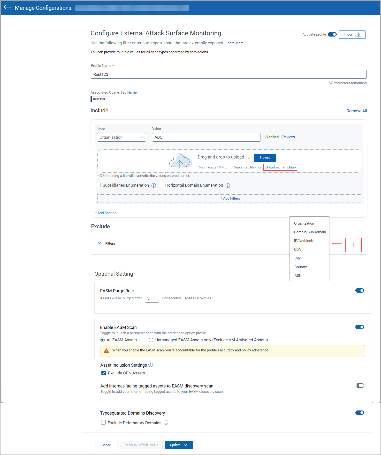 Manage Configurations page.
