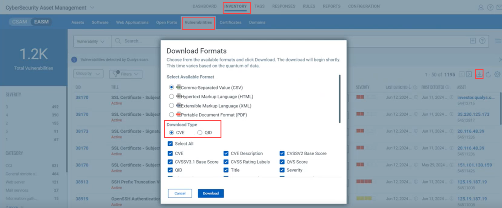 CVE and QID Download Types.