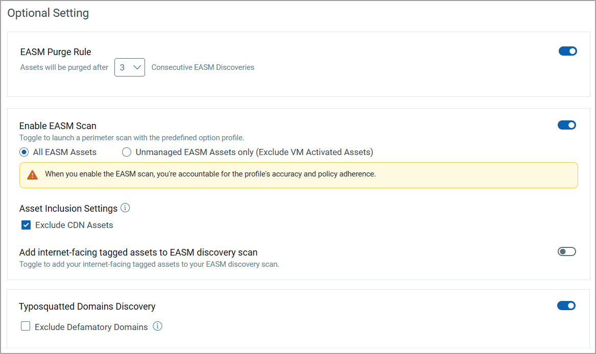 EASM profile optional settings.