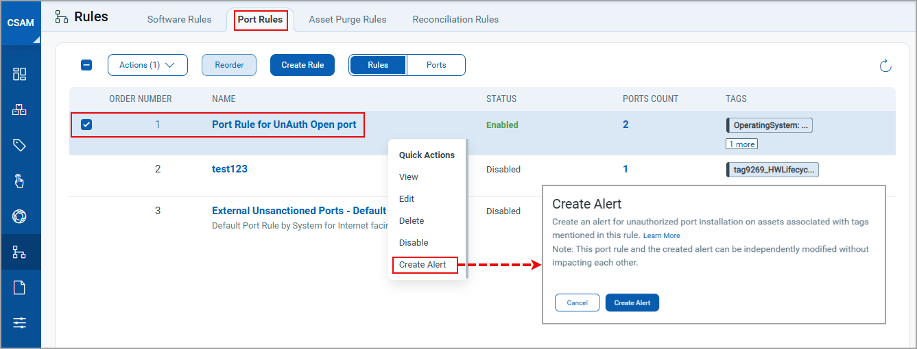 Create Alert for Port Rule.