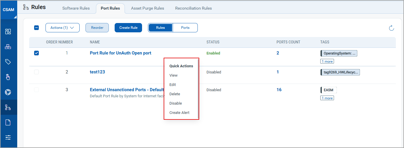 Software Rules Quick Options.