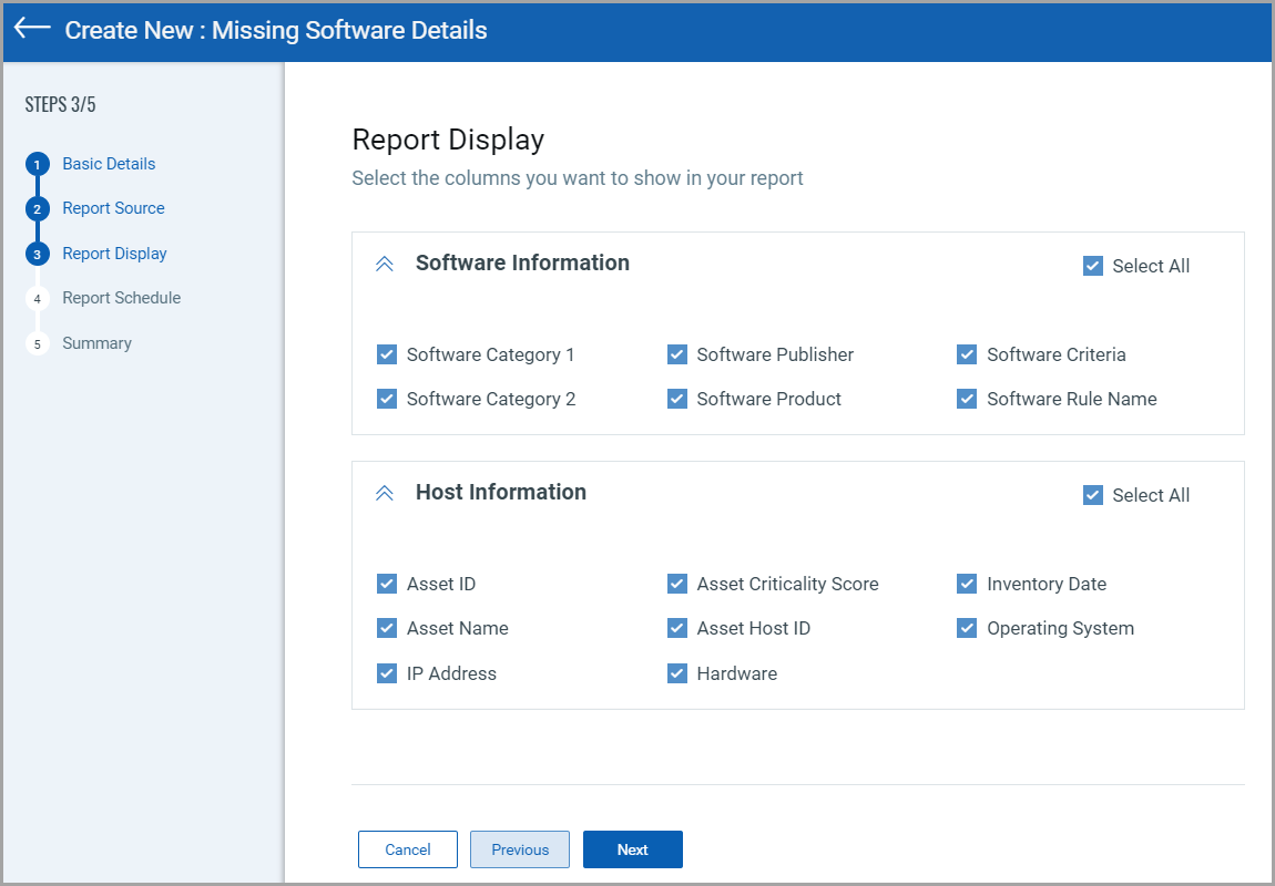 Missing Software Report Display