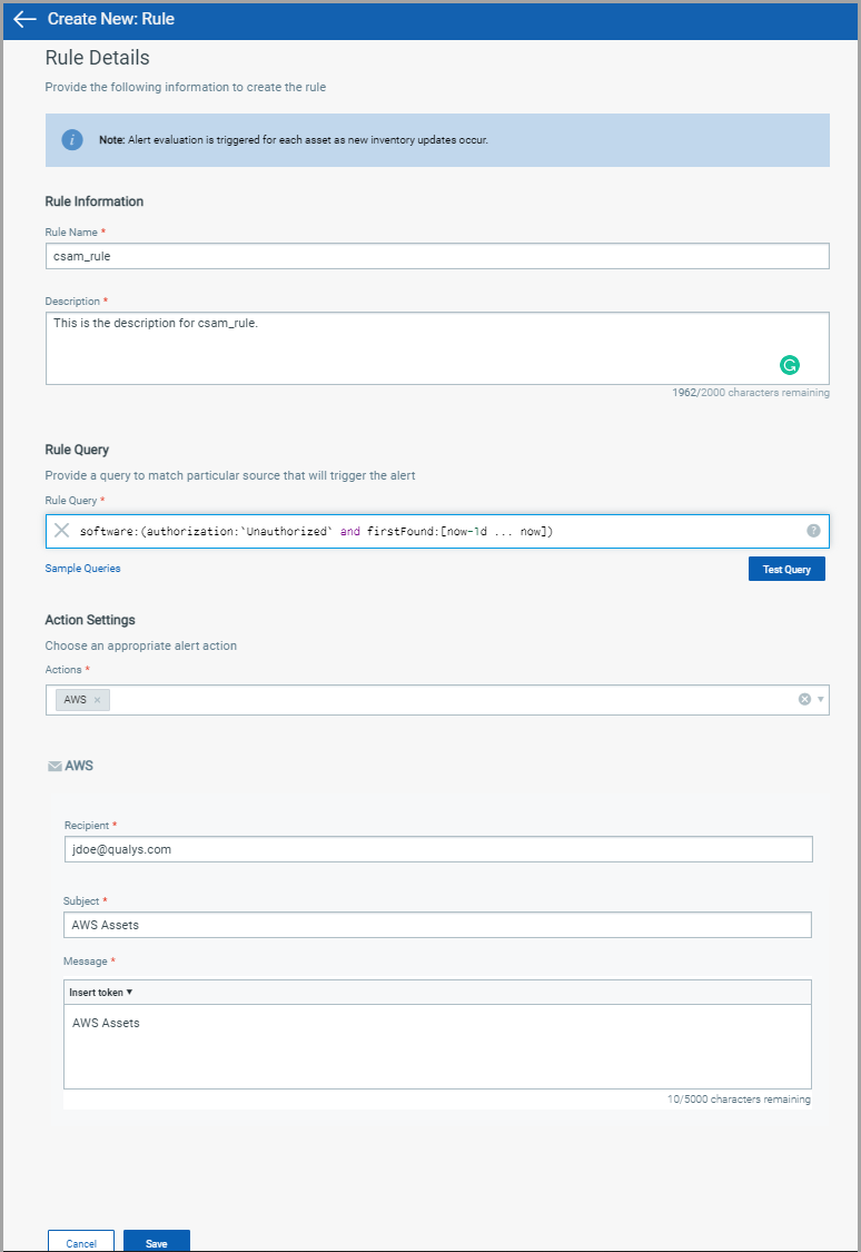 Create New Rule screen.