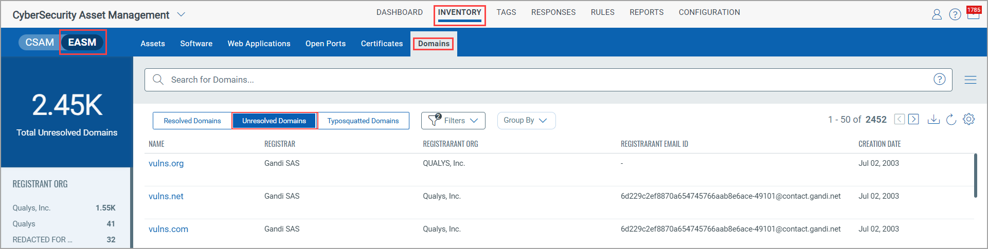 Unresolved Domain Details.