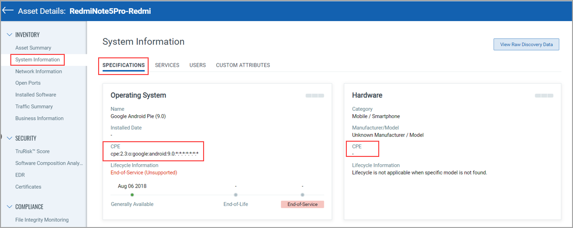 cpe details - System Information tab.