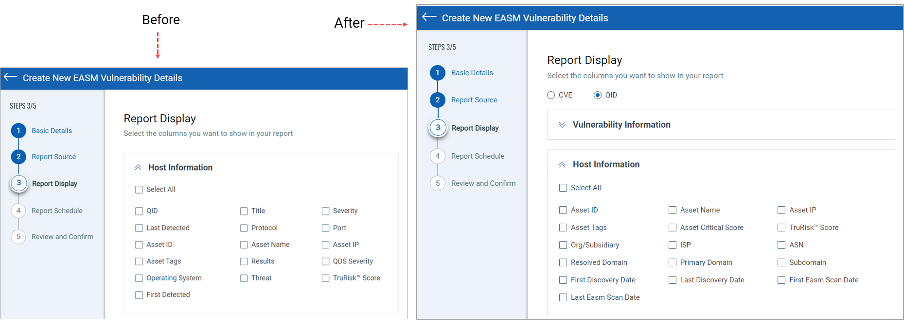 Host Information before and after.