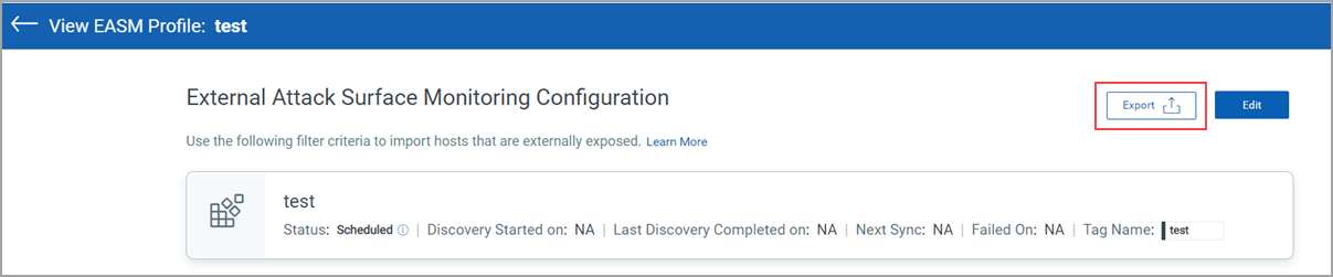Export EASM Profile Configuration from the View EASM Profile Page.