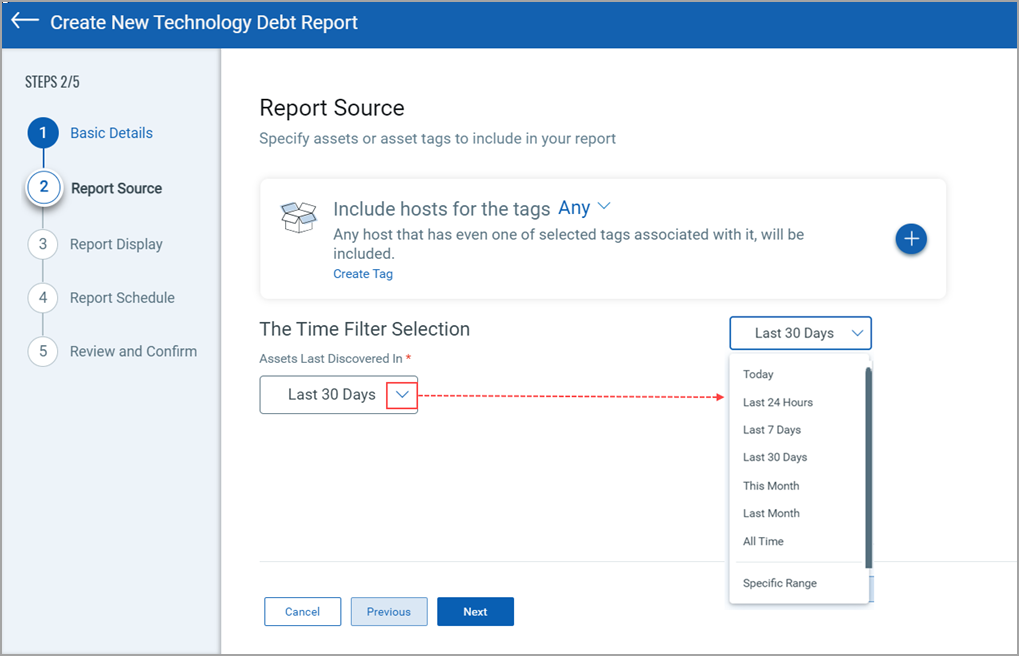 Time Filter Selection - Create Technology Debt Report.