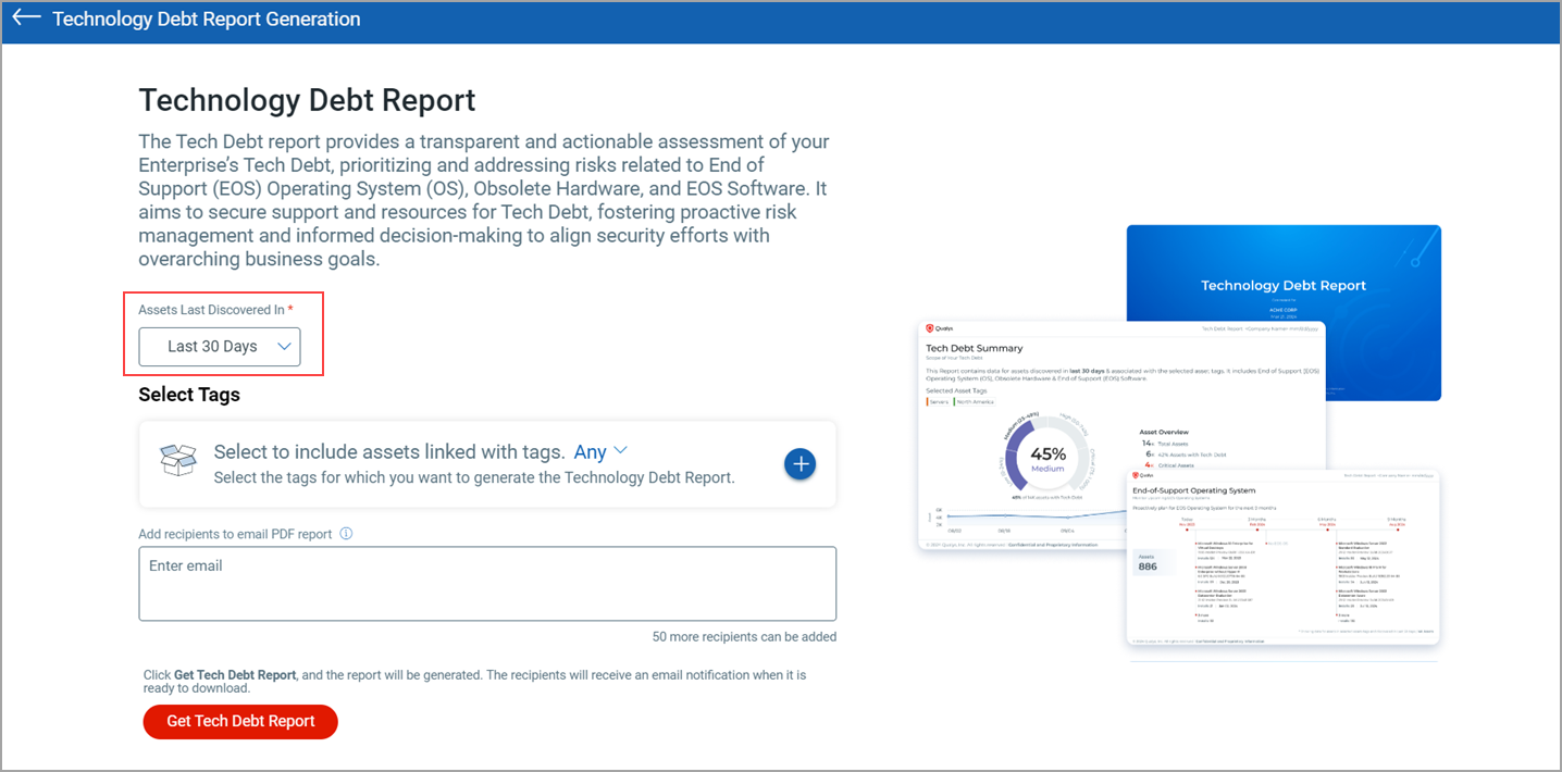 Time filter introduced while generating the Tech Debt Report.