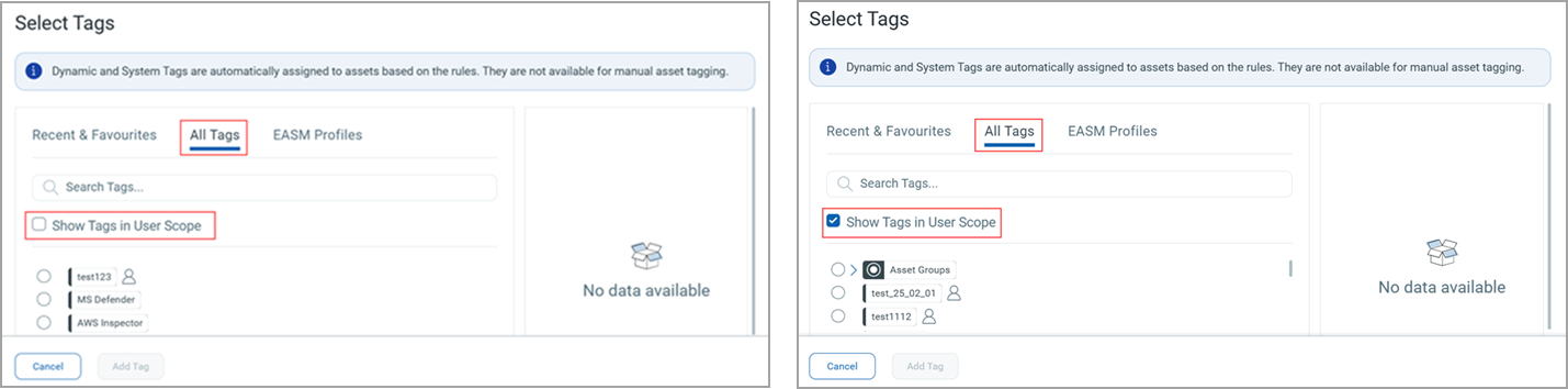 tags in scope and tags out of scope.