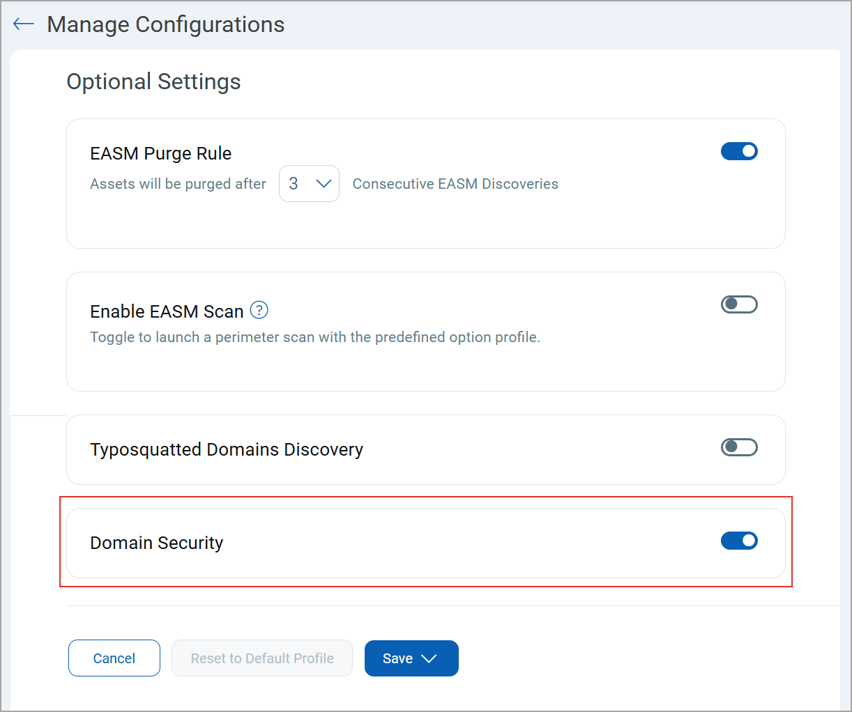 Domain Security toggle switch.