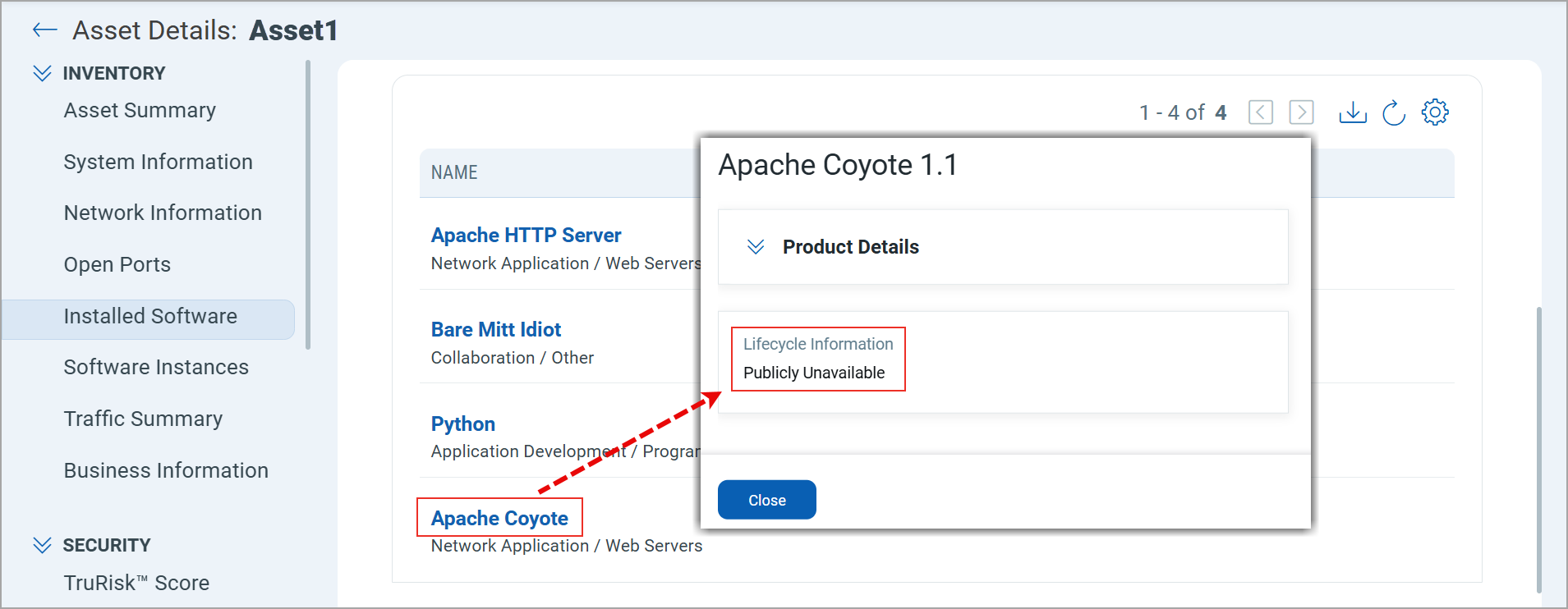 Publicly Unavailable status on Asset Details page.