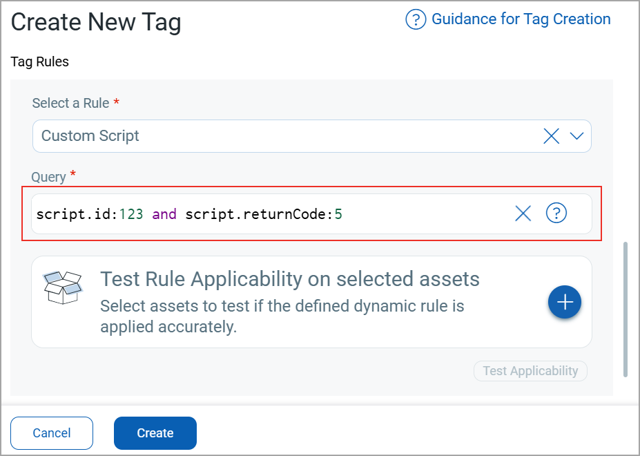 Custom script rule tag query.