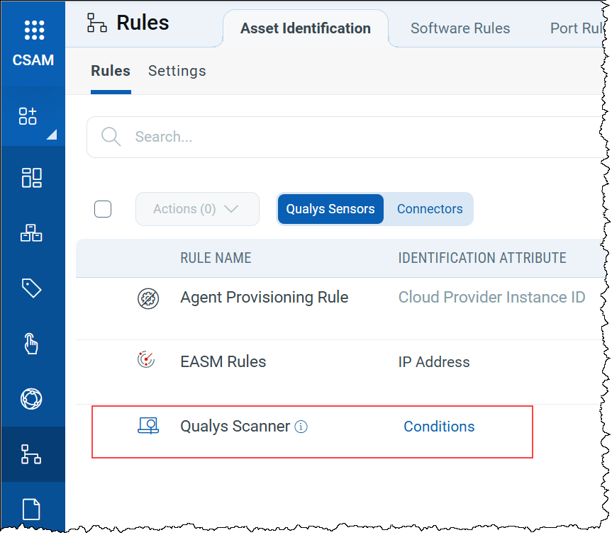 Qualys Scanner asset identification rule configuration screen