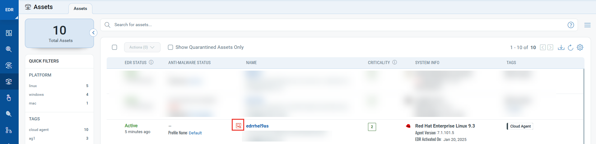 Quarantine Asset Window