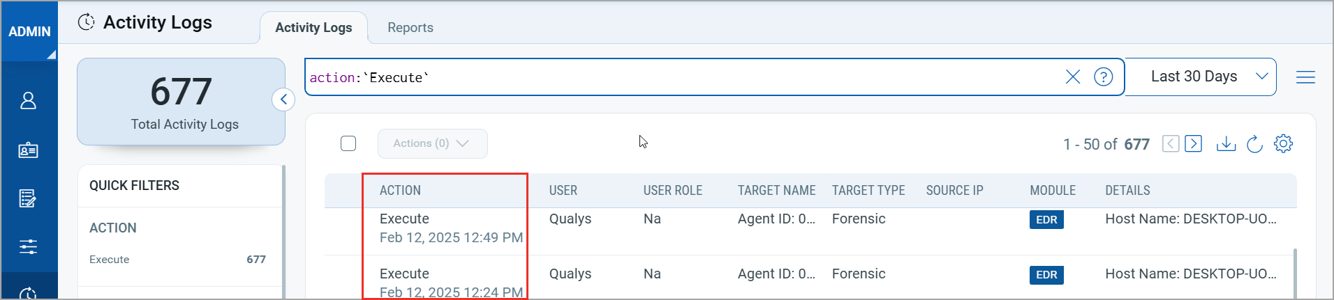 Activity Logs in the Administration application.