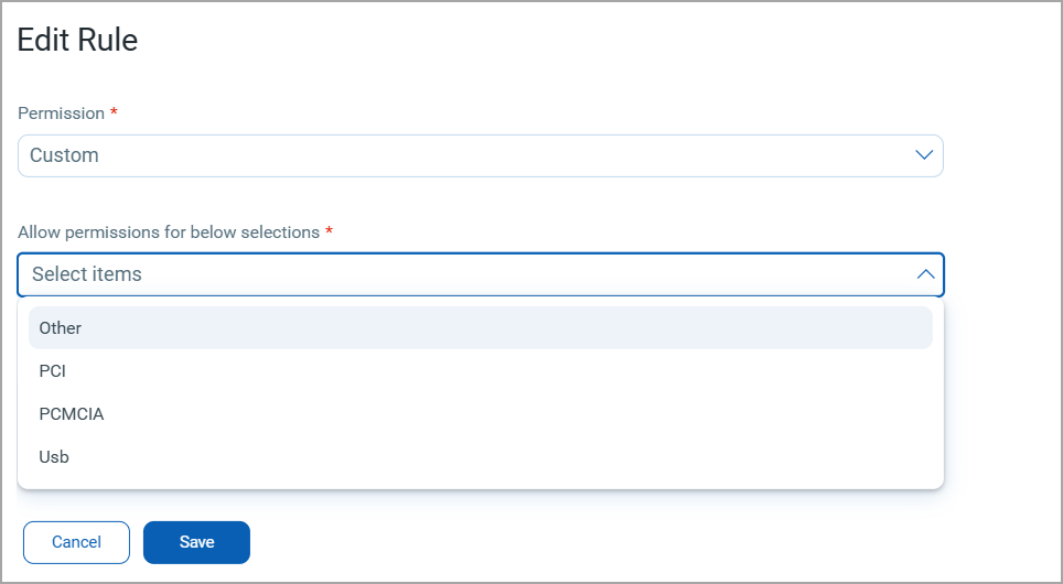 Edit Rule window in the Device Control option.