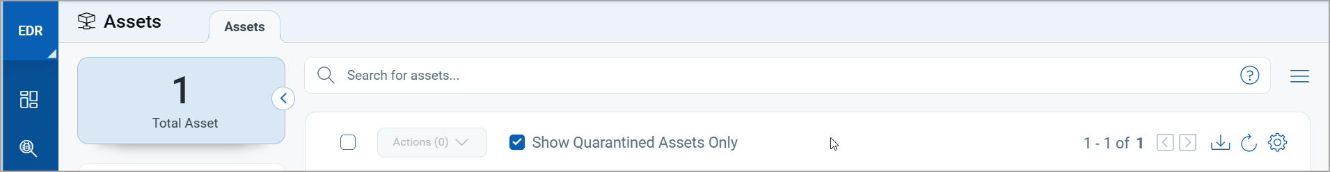 Show Quarantined Assets Only option in the Assets tab.
