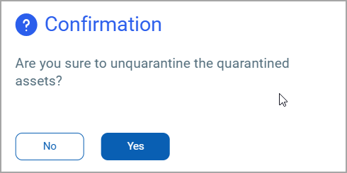 Bulk unquarantine confirmation window